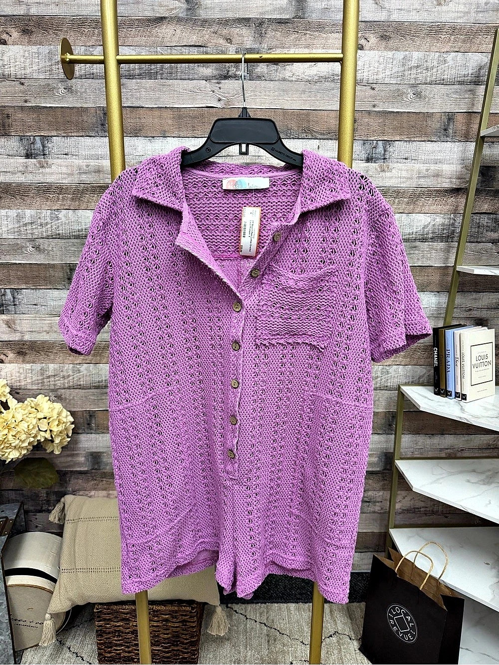 FP Beach Pink Cotton Crochet Lace Romper S